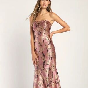 Lulu's Strapless Pink Floral Dress